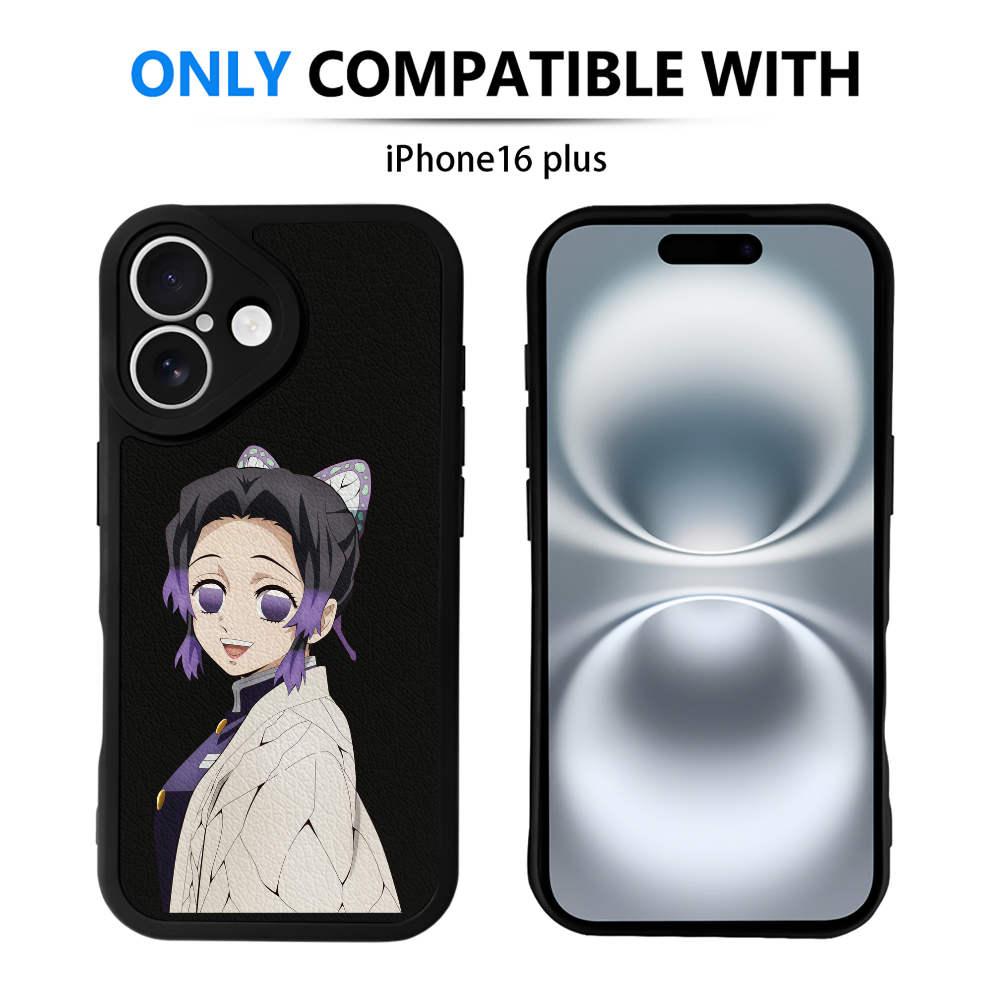（画像用） 鬼滅の刃（きめつのやいば）蟲柱-胡蝶 しのぶ／こちょう しのぶ Kochou Shinobu 【iPhone 16シリーズ対応】シリコンスマホケース（レザー調） 材質：シリコン